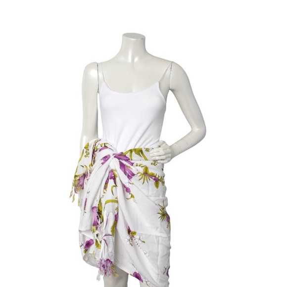 Hibiscus Hawaiian Floral Sarong Swimsuit Cover Up Wrap Vacation Purple White - Picture 7 of 8